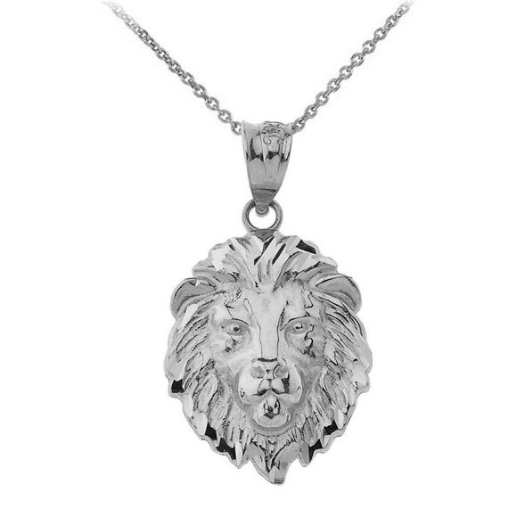 10k White Gold Lion Face Head Animal S Necklace